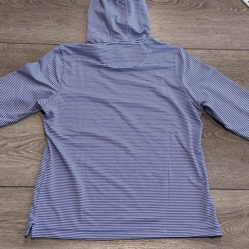 Peter Millar Hoodie Womens Medium Blue White Striped Sun Protection Preppy Golf - Picture 7 of 7